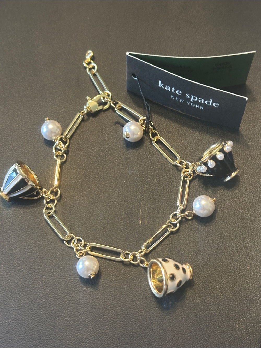 kate spade Gold Link Pearl & Enamel Charm Bracelet - Picture 2 of 2